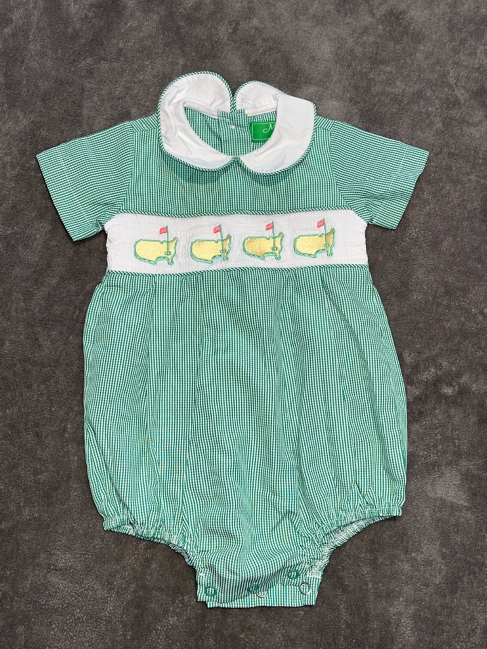 Green Gingham Smocked Baby Bubble-Masters